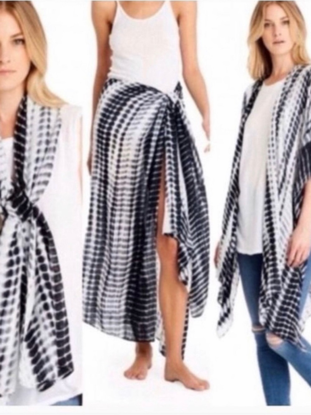 Michael Stars Black & White Tie-Dye Ruana